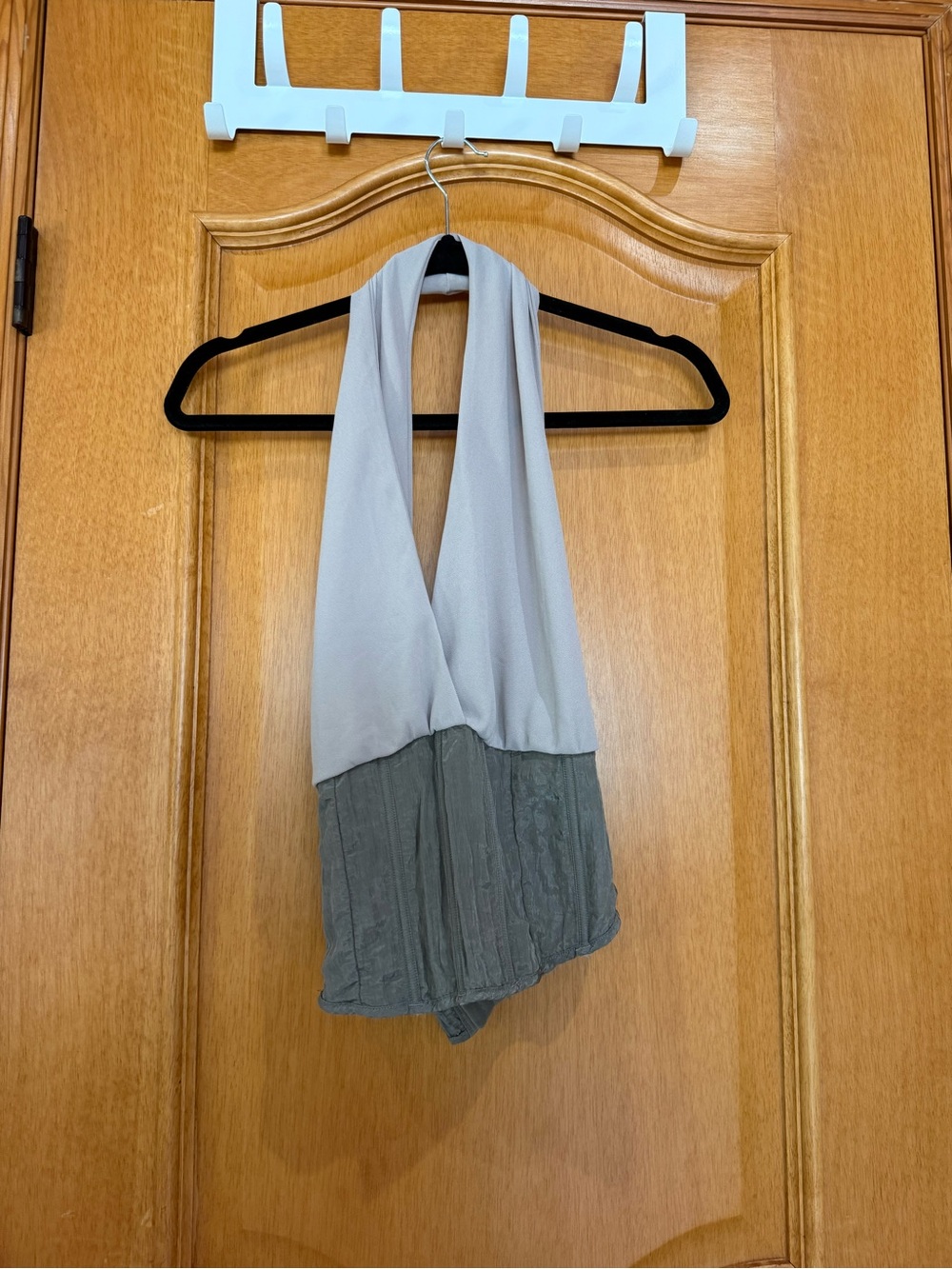 Zara Two-Tone Halter Crop Top in Light Gray and Olive